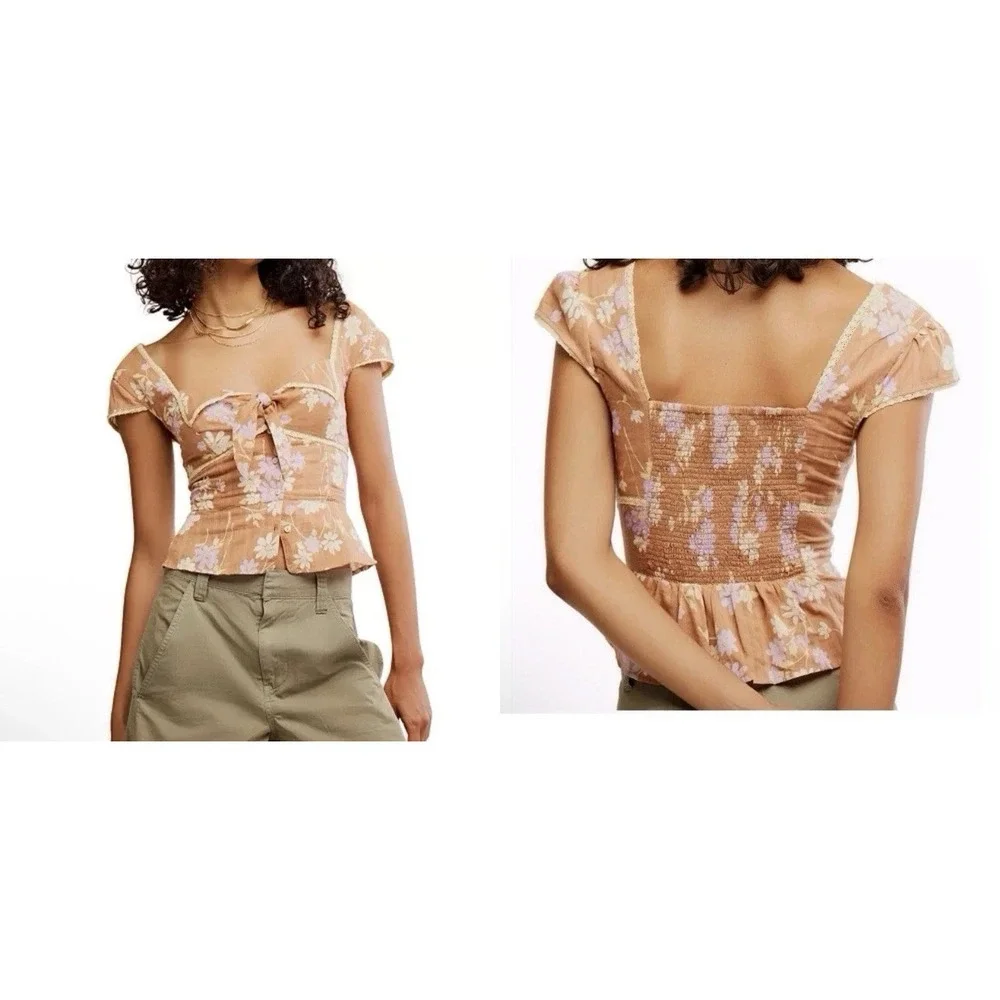 NEW Free Woman Large People Call Me Baby Blouse crop top daisy floral print